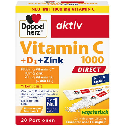 Doppelherz Vitamin C 1000mg + Zinc Direct 20 pc, 60 g