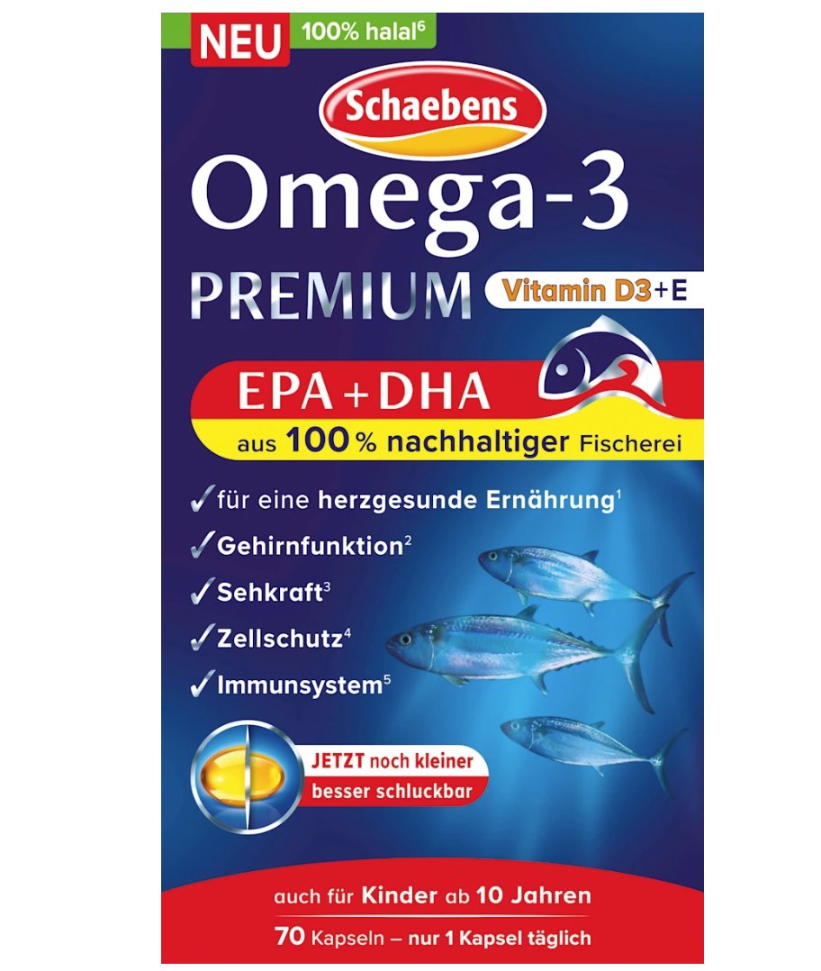 Schaebens Omega 3 Premium Salmon Oil Capsules, 70 pcs