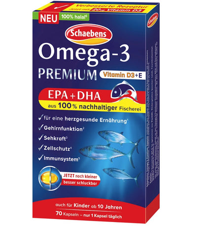 Schaebens Omega 3 Premium Salmon Oil Capsules, 70 pcs