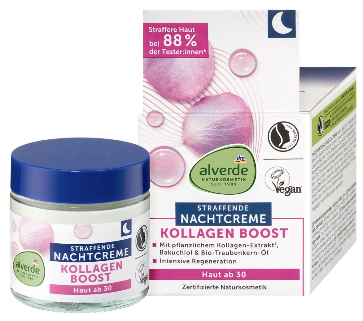 alverde NATURKOSMETIK Nachtcreme Kollagen Boost Gesichtscreme Kollagen Boost 50 ml