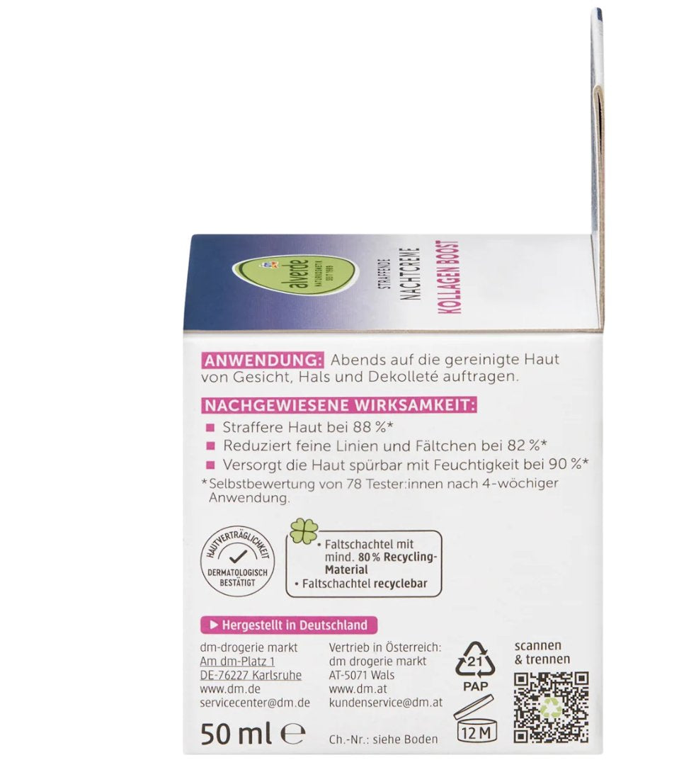 alverde NATURKOSMETIK Nachtcreme Kollagen Boost Gesichtscreme Kollagen Boost 50 ml