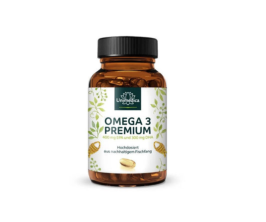 Unimedica Omega-3 Premium Fischöl – 120 Softgelkapseln, hochdosiert, Made in Germany