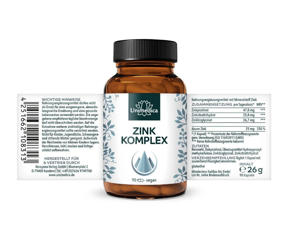 Unimedica 鋅＋L‑組胺酸 藥用級配方｜400 顆｜每日含 25 mg 鋅