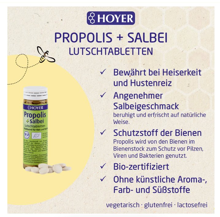HOYER Propolis + Salbei Lutschtabletten 60 Stück