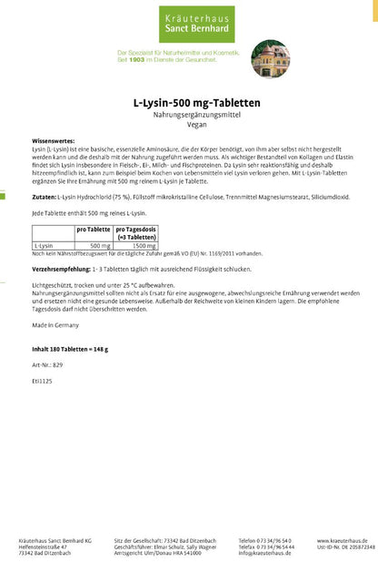 Sanct Bernhard  L-Lysin-500 mg-Tabletten