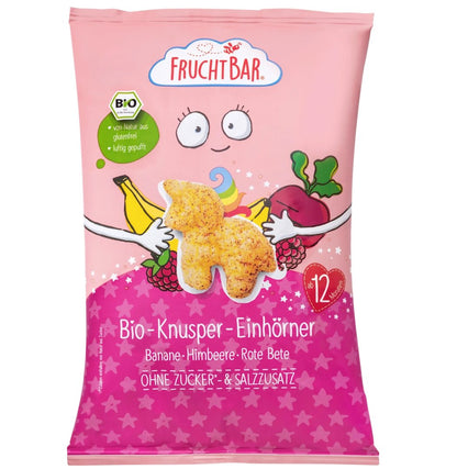 FruchtBar Bio Knusper-Einhörner mit Himbeere, Banane & Rote Bete – Kindersnack ab 12 Monaten