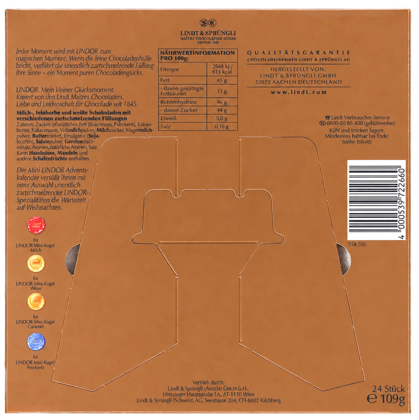 Lindt LINDOR Mini-Tisch-Adventskalender, 109 g