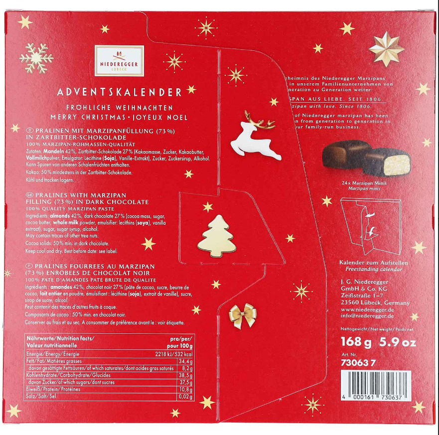 Niederegger Mini Advent Calendar Glamour, 168 g