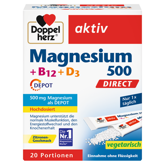 Doppelherz Magnesium 500 + B12 + D3 Direct Granules 20 Pieces