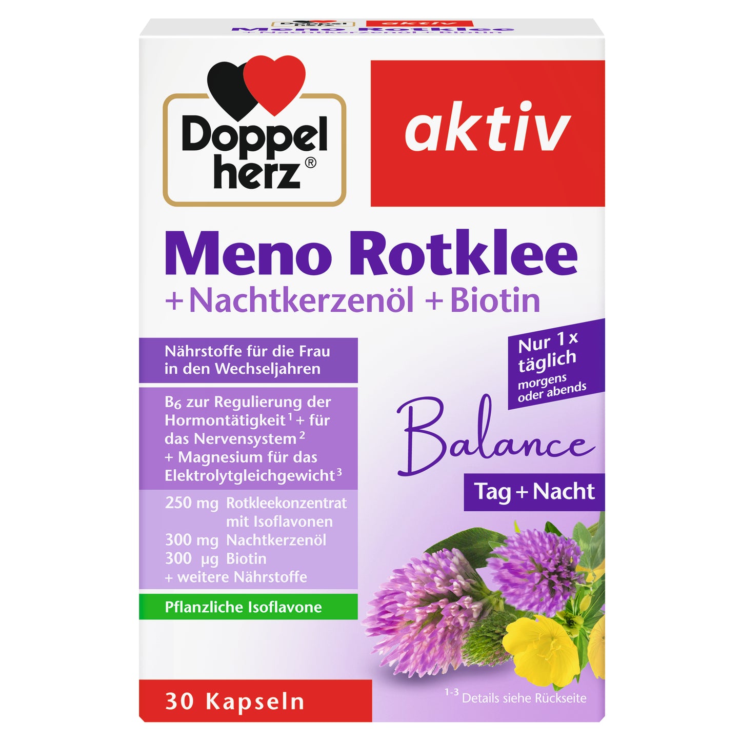 Doppelherz aktiv Meno Rotklee + Nachtkerzenöl + Biotin, 30 Kapseln