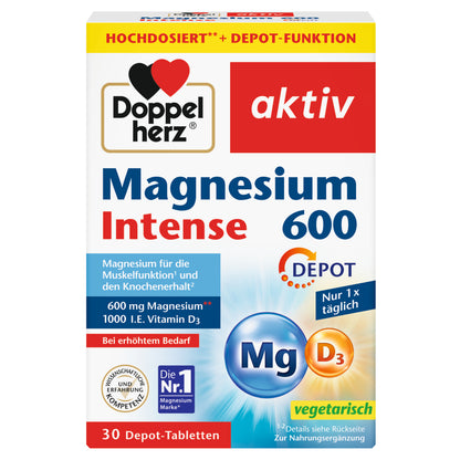 Doppelherz 雙心 Magnesium 600 Intense 緩釋鎂＋維生素 D3 錠 30 錠｜高單位 600 mg 鎂・每日一錠