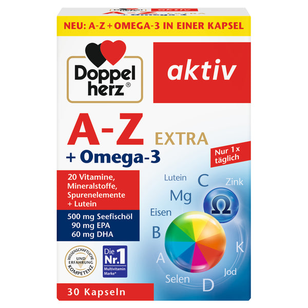 Doppelherz aktiv A-Z + Omega-3 Extra – Vitamine, Mineralstoffe und Seefischöl mit Lutein – 30 Kapseln