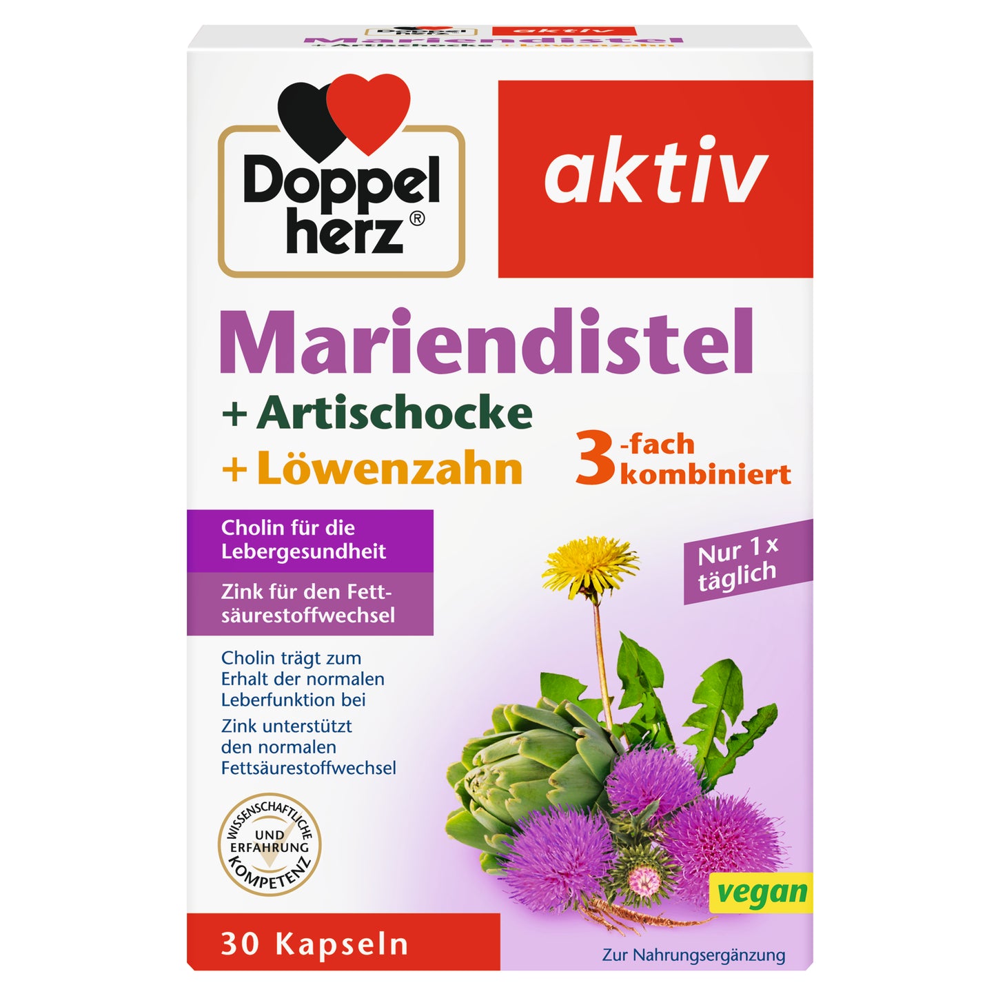 Doppelherz aktiv Mariendistel + Artischocke + Löwenzahn, 30 Kapseln
