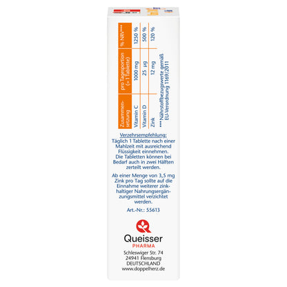 Doppelherz aktiv Vitamin C 1000 + D3 + Zinc DEPOT – Tablets with 1000 mg Vitamin C, 25 µg D3 and 12 mg Zinc – 30 Tablets
