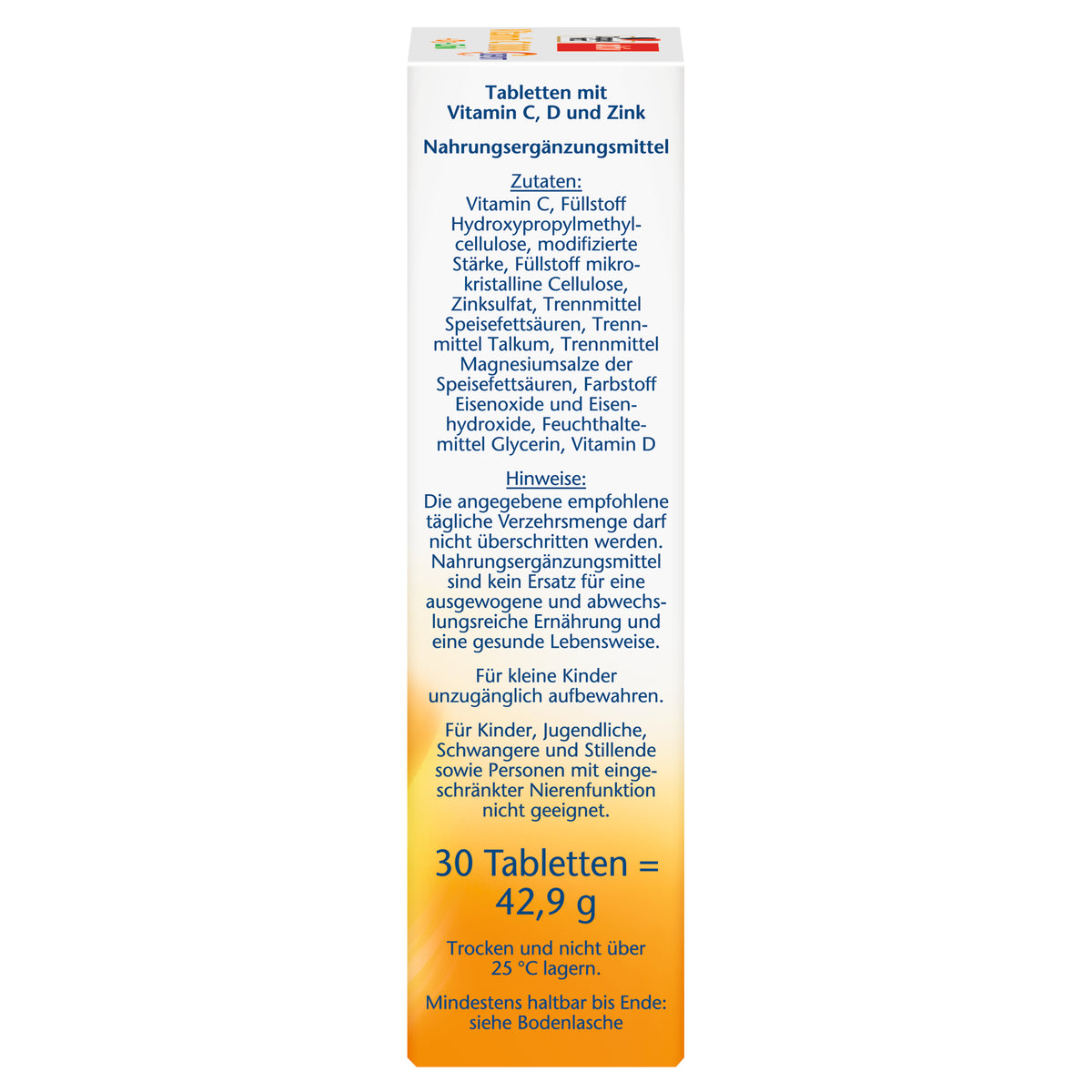 Doppelherz aktiv Vitamin C 1000 + D3 + Zinc DEPOT – Tablets with 1000 mg Vitamin C, 25 µg D3 and 12 mg Zinc – 30 Tablets