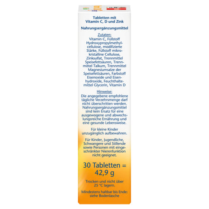 Doppelherz aktiv Vitamin C 1000 + D3 + Zinc DEPOT – Tablets with 1000 mg Vitamin C, 25 µg D3 and 12 mg Zinc – 30 Tablets