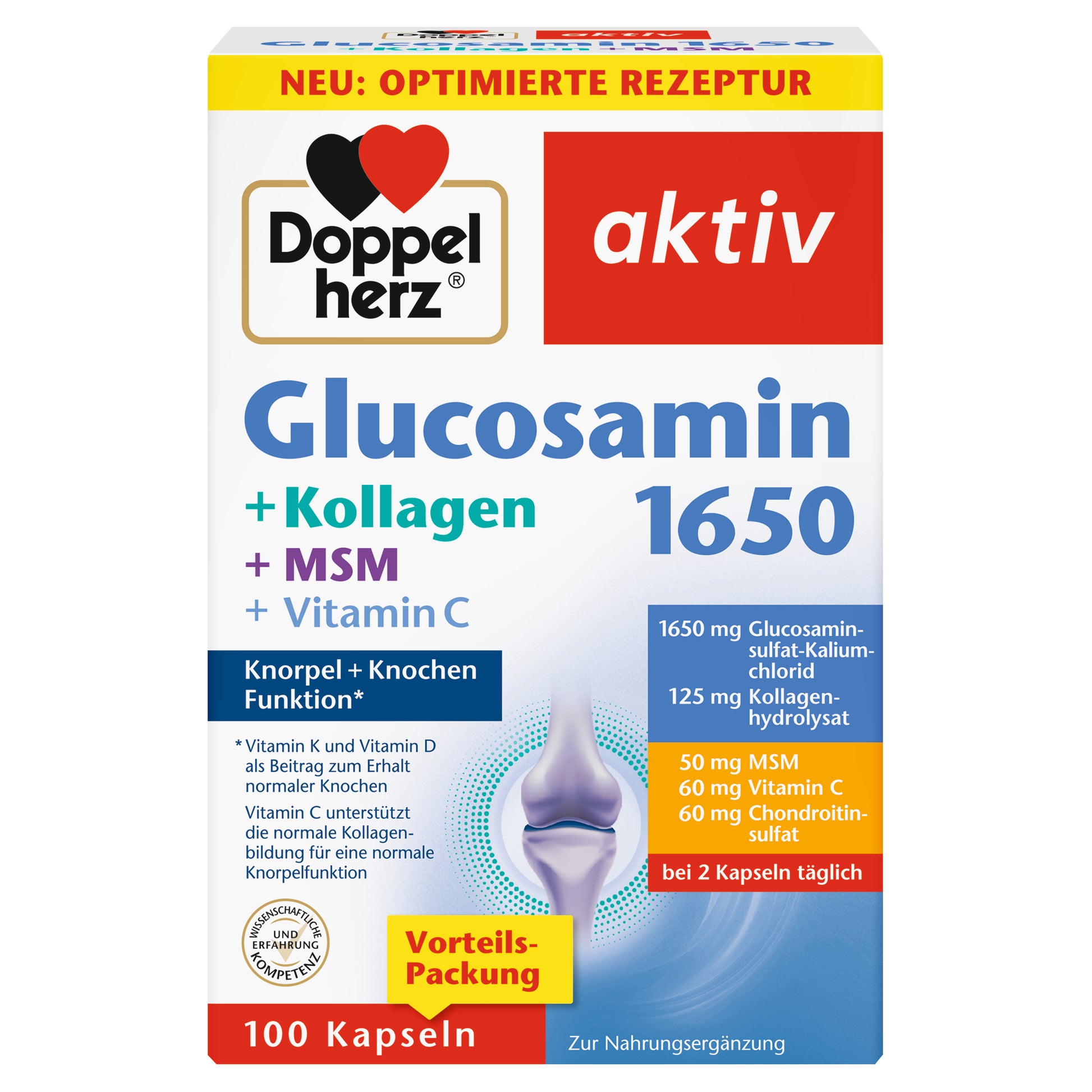 德國原裝葡萄糖胺1650+膠原蛋白+MSM 120粒膠囊｜Doppelherz Glucosamin 1650 + Kollagen + MSM – 120 Kapseln