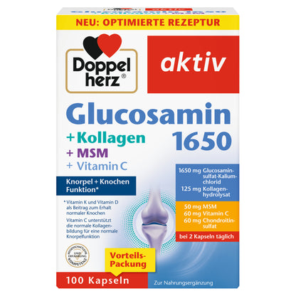 德國原裝葡萄糖胺1650+膠原蛋白+MSM 120粒膠囊｜Doppelherz Glucosamin 1650 + Kollagen + MSM – 120 Kapseln