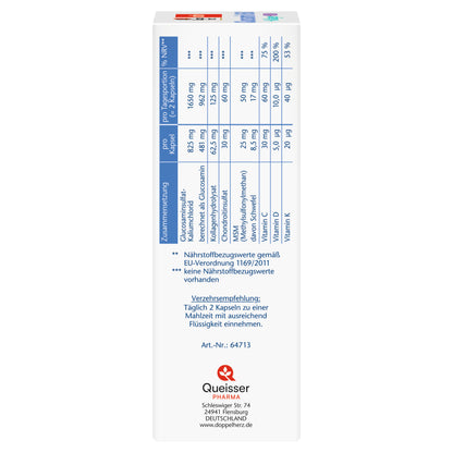 葡萄糖胺膠囊成分與營養標示，含MSM、維生素C D K｜Nährstofftabelle Doppelherz Glucosamin 1650 Kapsel