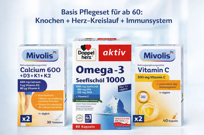 Gesundheits‑Trio: Calcium + Omega‑3 + Vitamin C (3‑fach Kombi‑Set)