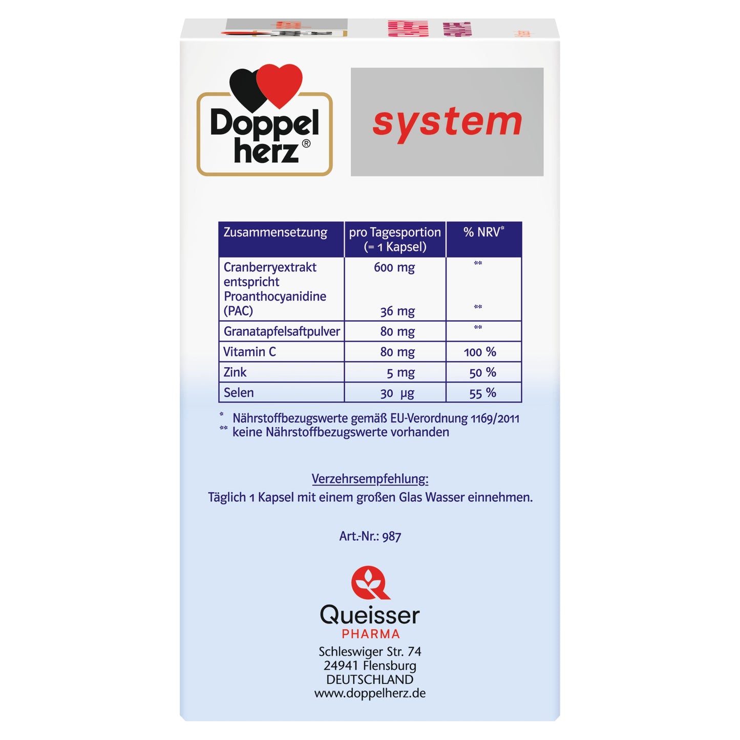 Doppelherz System 雙心機能保健系列 蔓越莓＋石榴 60 顆｜600 mg 蔓越莓萃取＋36 mg PAC｜免疫力與細胞防護