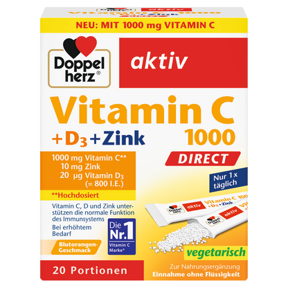Doppelherz aktiv Vitamin C 1000 DIRECT + D3 + Zinc 20 Portion Sachets
