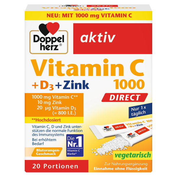 Doppelherz aktiv 維生素 C 1000 DIRECT + D3 + 鋅 20 包 口服顆粒