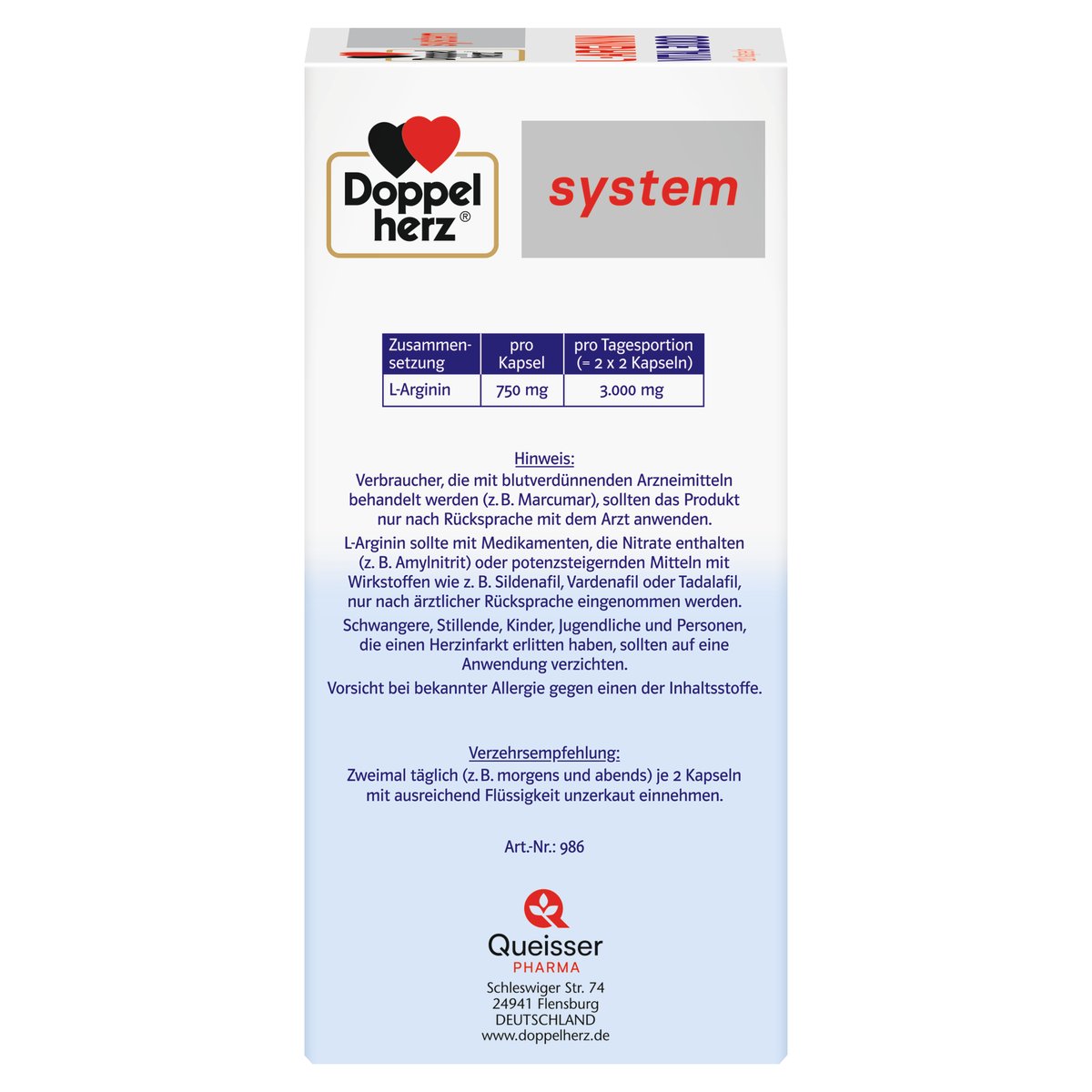 Doppelherz system L-Arginin Vital 3.000, 120 St, 108 g