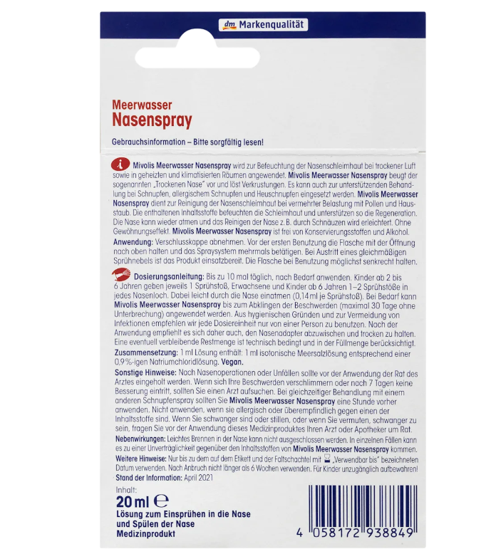 Mivolis Meerwasser Nasenspray, 20 ml