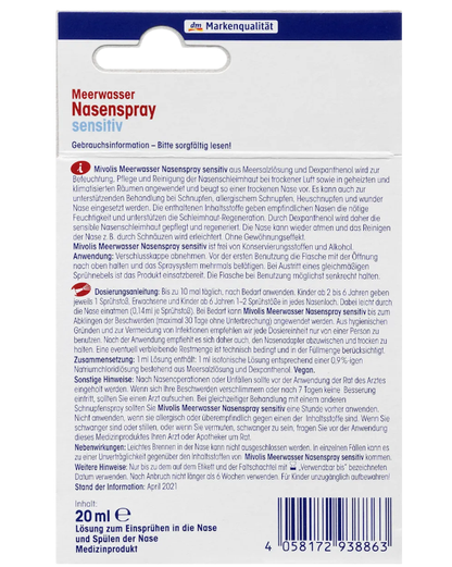 Mivolis Meerwasser Nasenspray Sensitiv, 20 ml