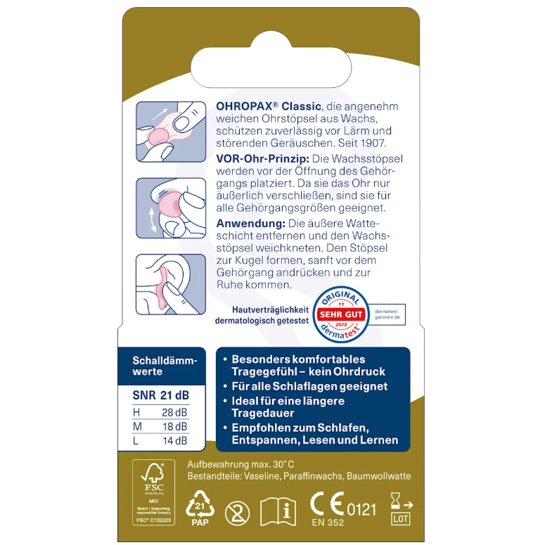 Ohropax Classic Earplugs, 12 pieces