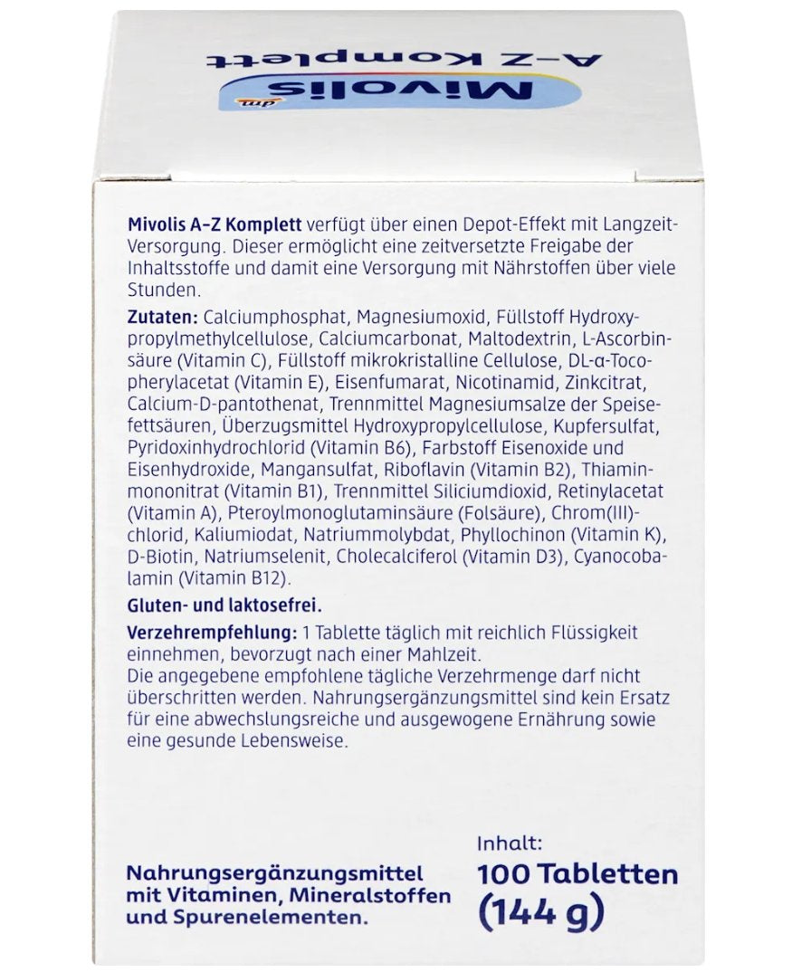 Mivolis A‑Z Komplett Tabletten 100 St. – Langzeit‑Depot Multivitamin