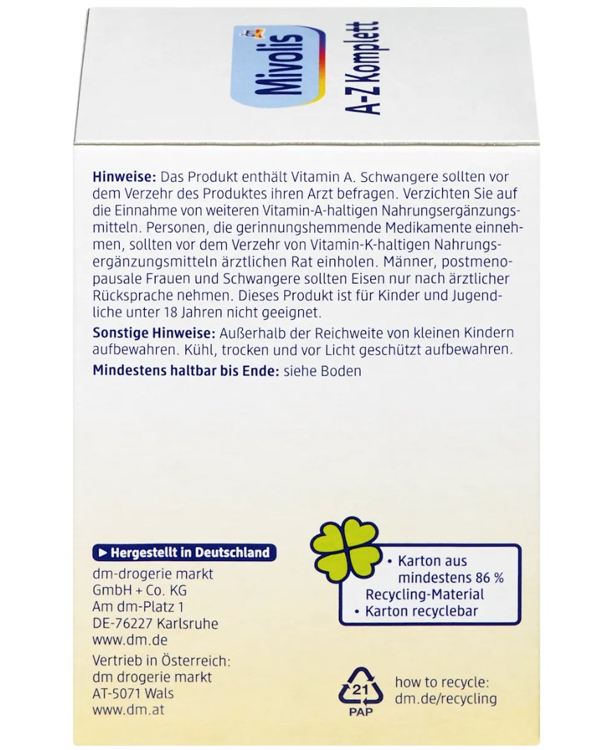 Mivolis A‑Z Komplett Tabletten 100 St. – Langzeit‑Depot Multivitamin