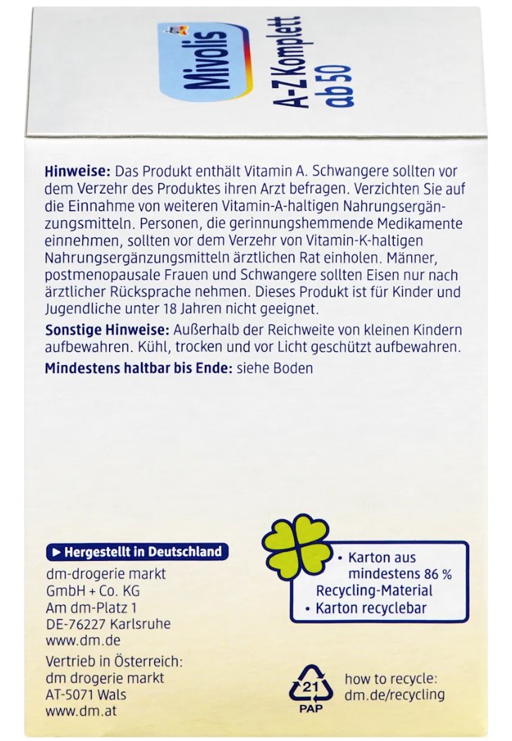 Mivolis A‑Z Komplett Depot ab 50 Tabletten 100 St. – Langzeit‑Depot Multivitamin