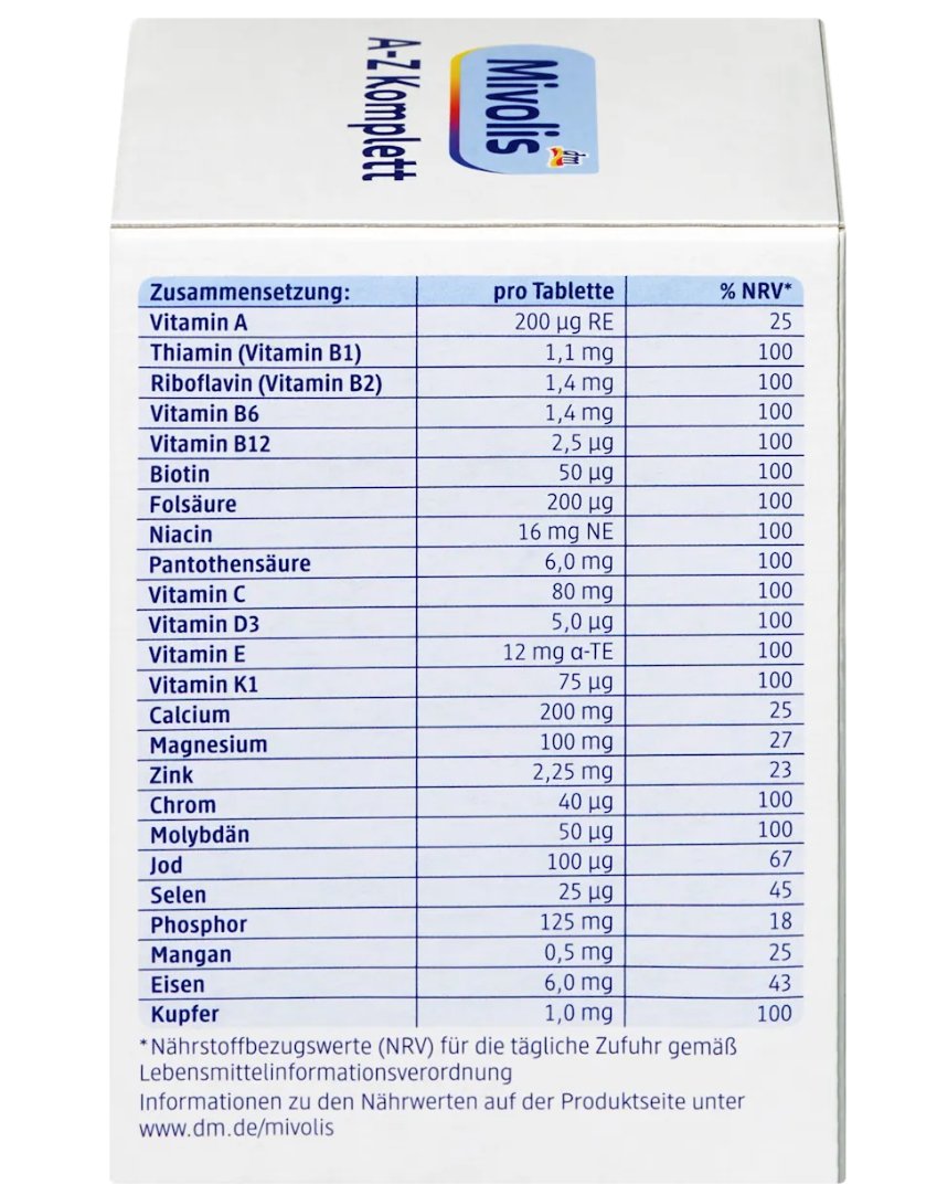Mivolis A‑Z Komplett Tabletten 100 St. – Langzeit‑Depot Multivitamin