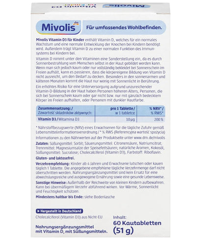 Mivolis Vitamin D3 für Kinder Kautabletten, 60 St, 51 g