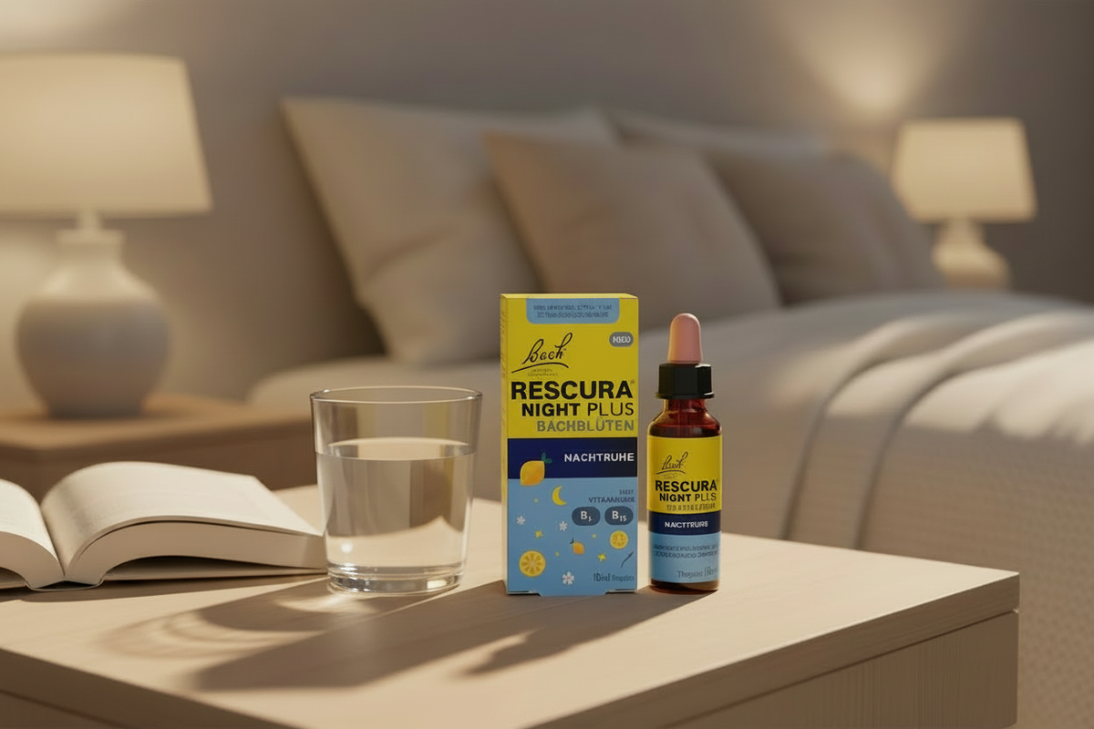 明顯放大水杯後的 Bach RESCURA Plus 床頭情境圖