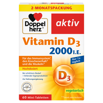 Doppelherz 活力維生素 D3 2000IU 高劑量錠（60顆）｜補鈣助免疫、強健骨骼肌肉