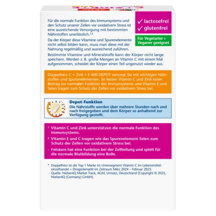 Doppelherz aktiv C + Zink + E 400 DEPOT – Rückseite mit Zutaten und Verzehrempfehlung