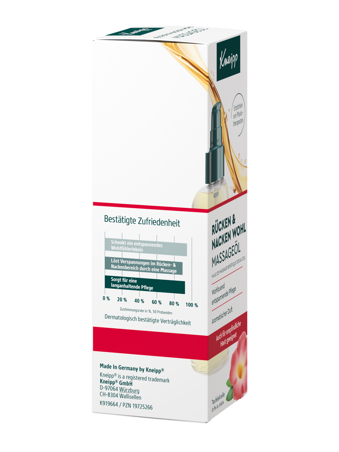 Kneipp Rücken + Nacken Wohl Massageöl 100 ml, rechte Seitenansicht der Flasche