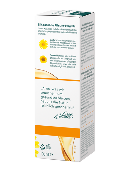 Kneipp Sport Aktiv Massageöl 100 ml, linke Seitenansicht der Flasche