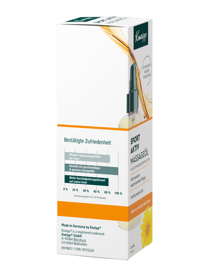 Kneipp Sport Aktiv Massageöl 100 ml, rechte Seitenansicht der Flasche