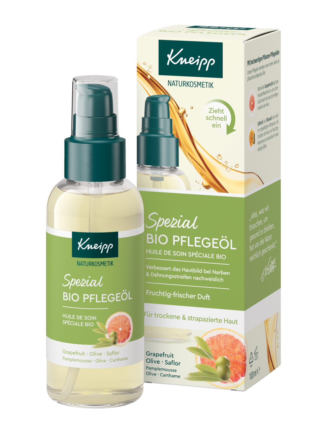 Kneipp Spezial Bio Pflegeöl 100 ml, Vorderseite der Flasche