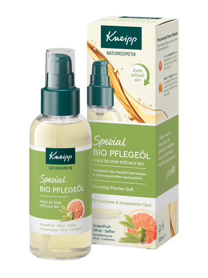Kneipp Spezial Bio Pflegeöl 100 ml, Vorderseite der Flasche