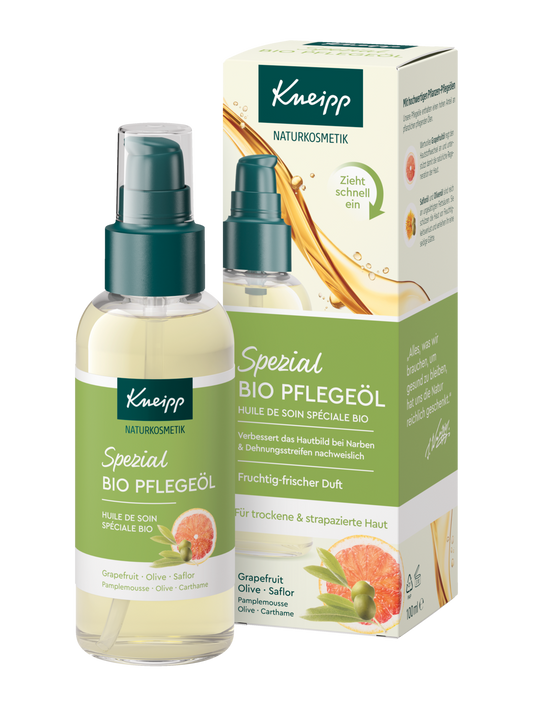Kneipp Spezial Bio Pflegeöl 100 ml, Vorderseite der Flasche