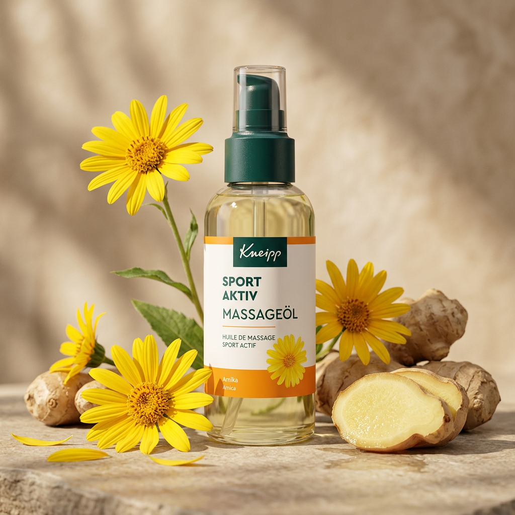 Kneipp 按摩油與山金車花、新鮮薑根成分情境圖