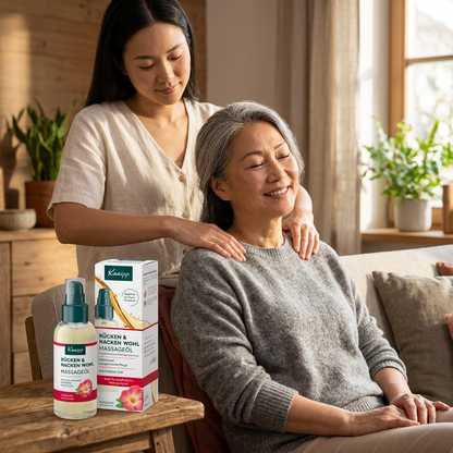 Kneipp 按摩油家庭情境圖（母女按摩）