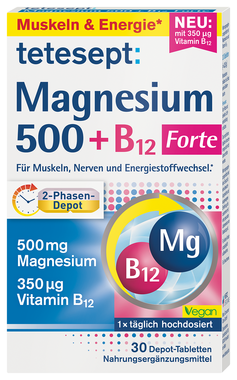 Tetesept Magnesium 500 + B12 2-Phasen-Depot 30 Stück