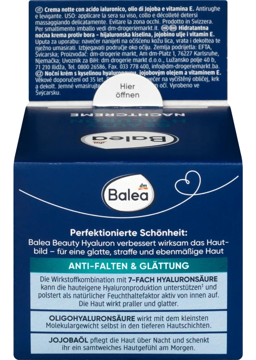 Balea 抗皺美容透明質酸晚霜，50 ml