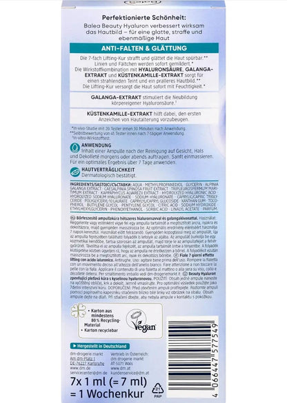 Balea Ampoules Beauty 透明質酸提升護理 (7x1 毫升)，7 毫升